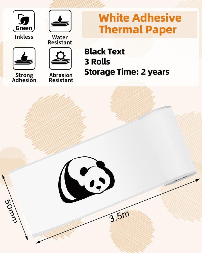 Memoqueen T02 White Adhesive Thermal Paper  Sticker Paper Printer Paper  1.96"" x 11.4' (50mmx3.5m/Roll)  Compatible with T02 M02X M02L  Black Text  Keep for 2 Years  3 Rolls - Image 2